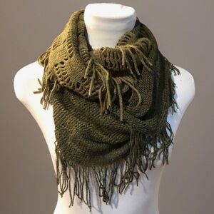 BoHo Hippie forest army, green, Lightweight Fringe Scarf